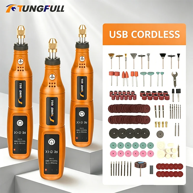 Power Tools Spare Parts - Беспроводная мини-дрель-гравер TUNGFULL с аккумулятором, набор